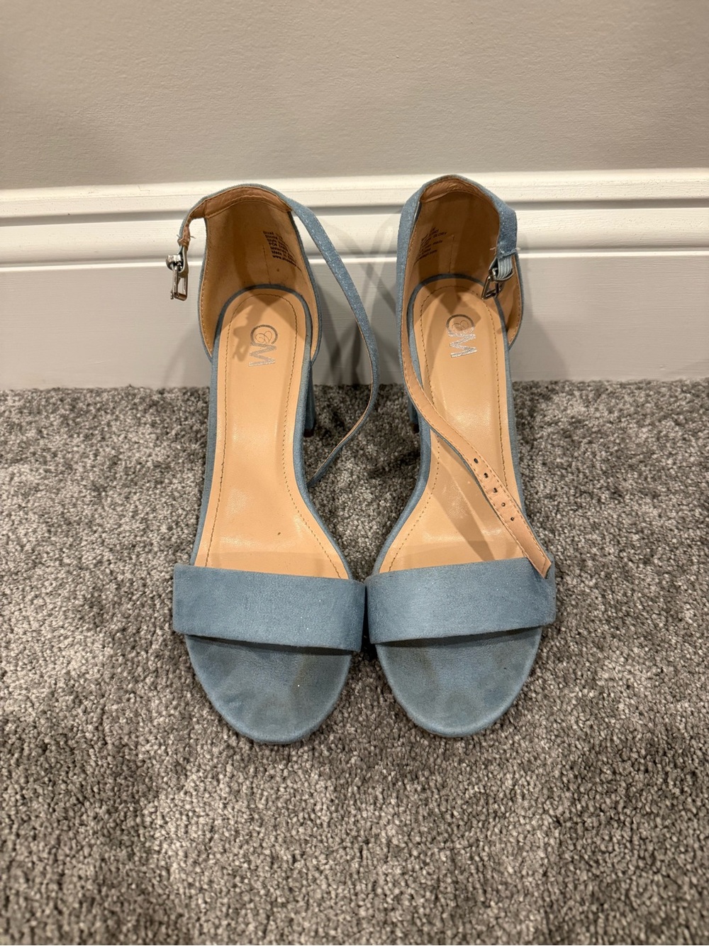 Women’s Light Blue Suede Ankle-Strap Block Heel Sandals